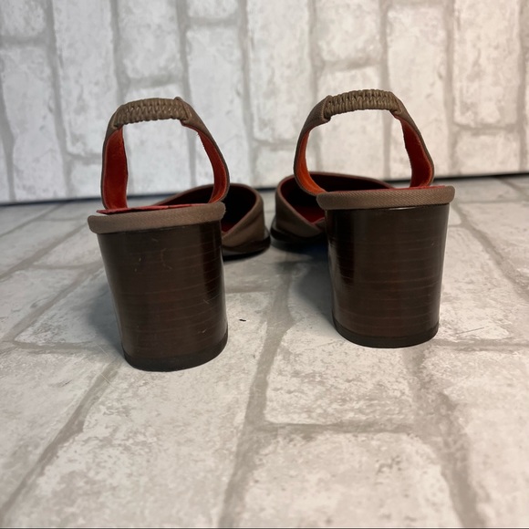 Yves Saint Laurent Vintage Tan Canvas Heel Slingback Square toed size 7.5 - Picture 5 of 14